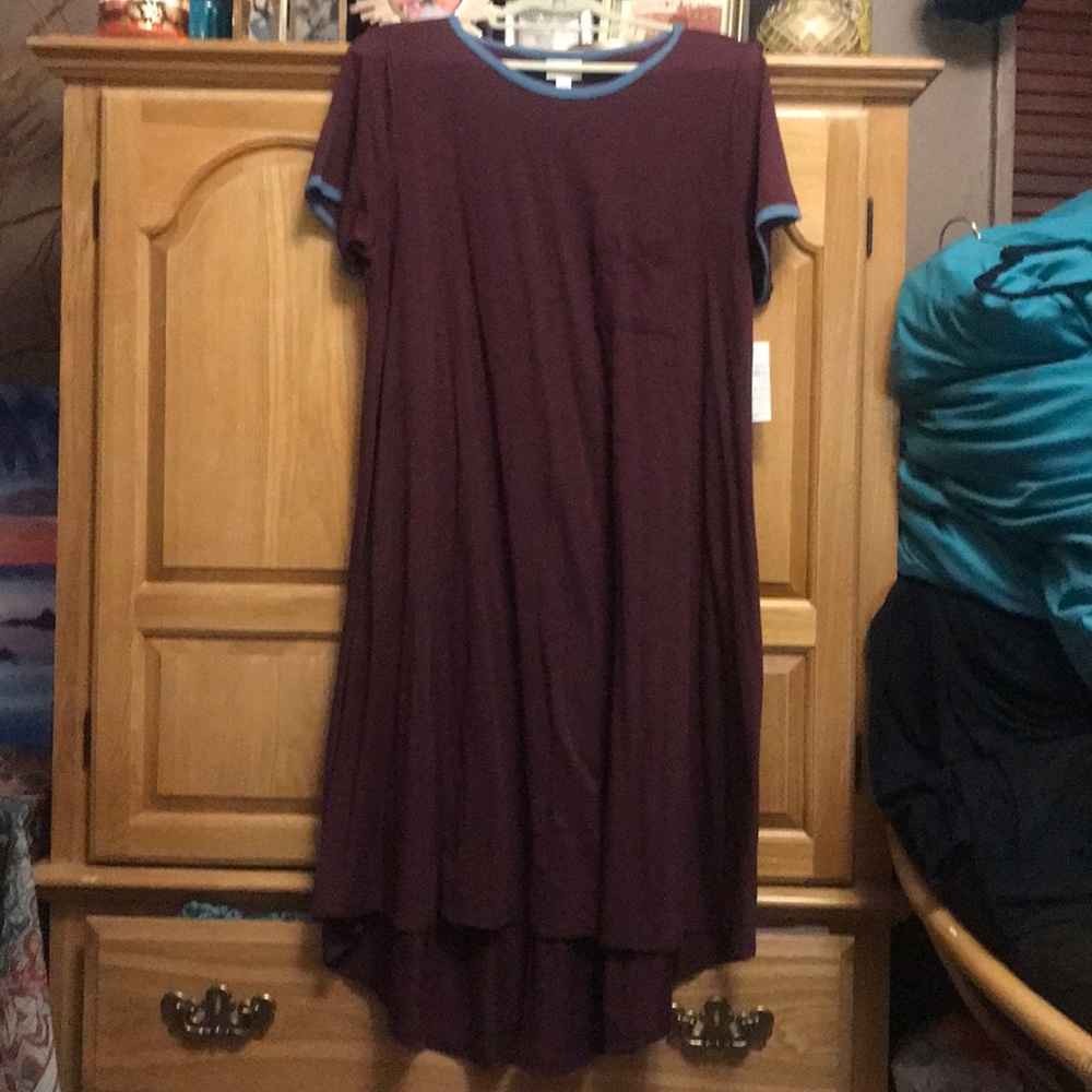 Lularoe NWT Carly maroon with light blue trim